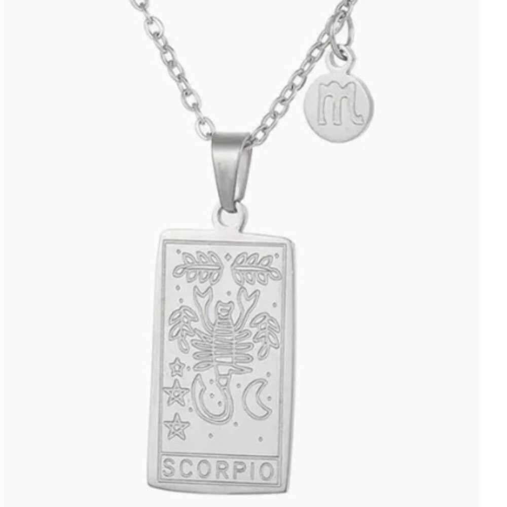 Scorpio Zodiac Pendant Necklace 18K Gold Electro-Plated Stainless Steel Silver